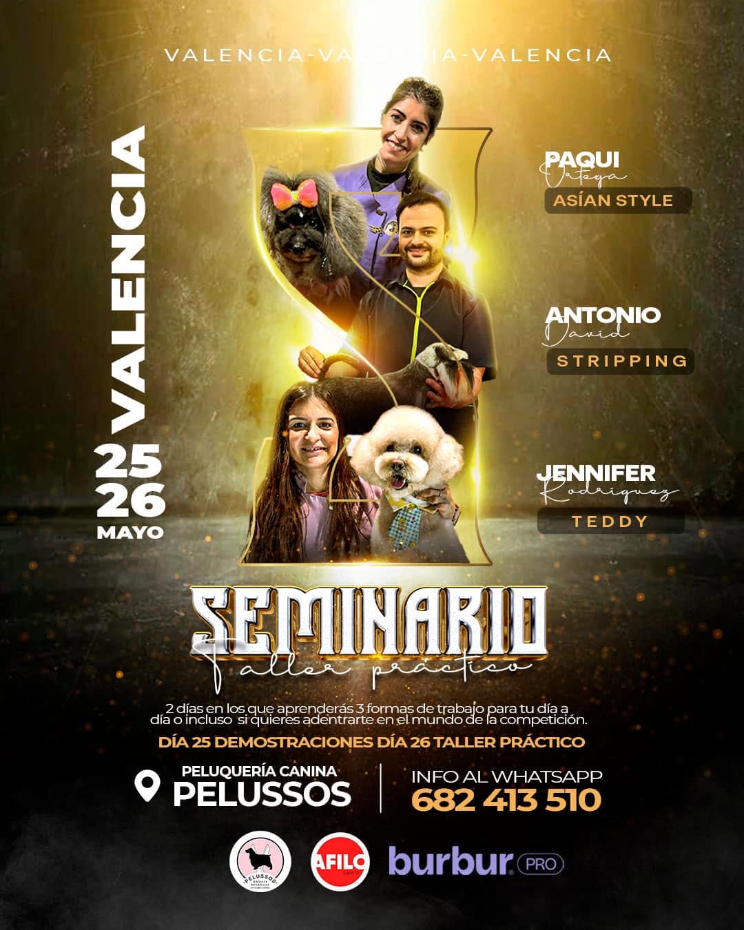Cartel del seminario y taller práctico de peluquería canina impartido por Jennifer Rodríguez